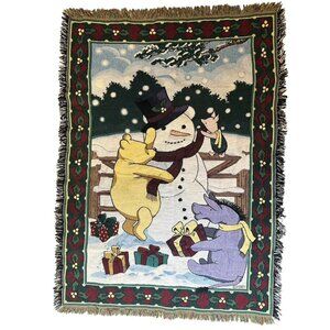 Classic Pooh Snowman Goodwin Weaver Woven Tapestry Blanket Throw usa winter snow